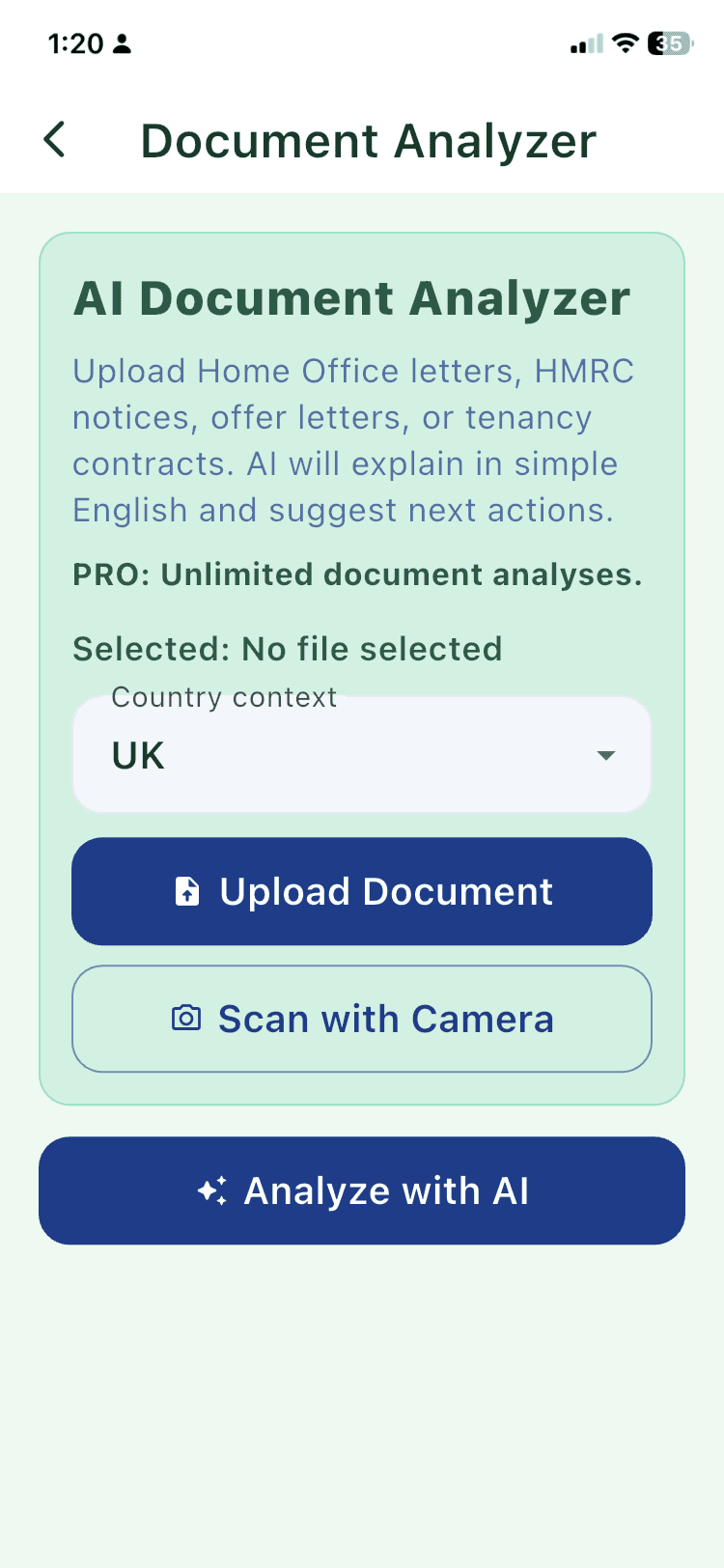 ARRIVIO document analyzer screen