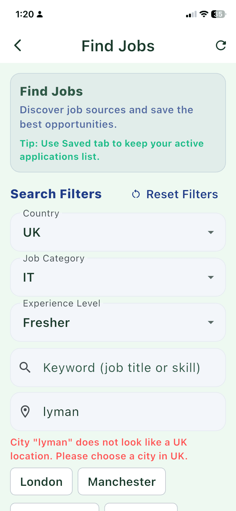 ARRIVIO find jobs screen